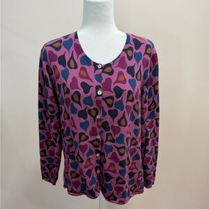 Gudrun Sjoden Purple Plum Organic Cotton Long Sleeve Cardigan Sweater Top Sz. L